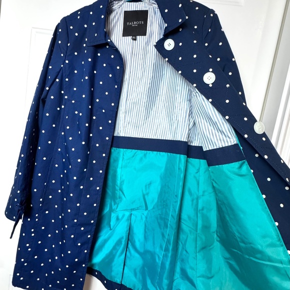 Talbots Polka Dot Print Cotton Mac Trench Coat, size 6 Petite, NWOT - Picture 5 of 10
